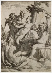 Ceres, Venus och Bacchus, 1500-talet (penna och bläck och grå tvätt på papper)